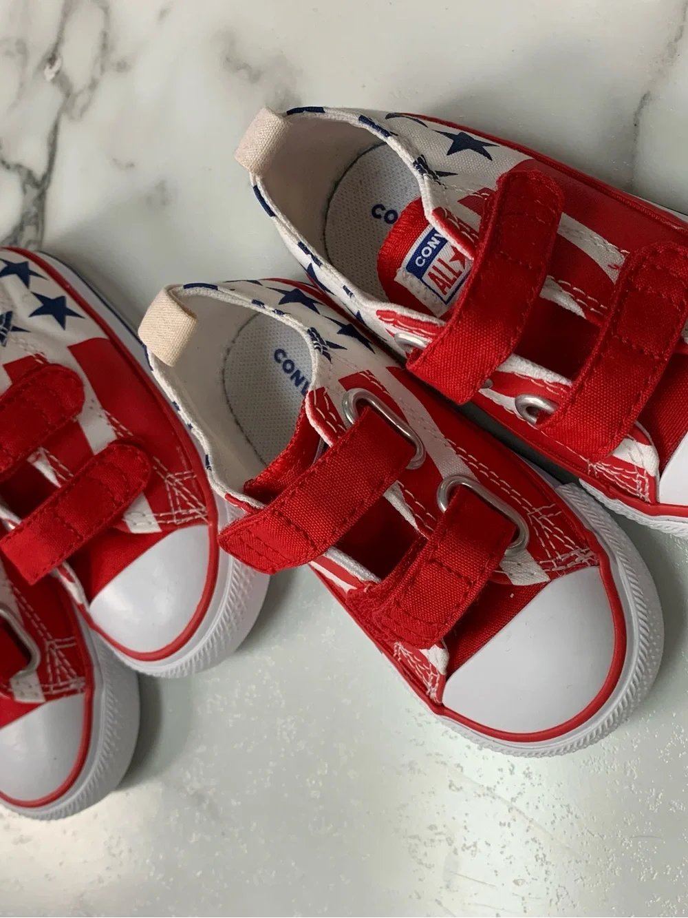 Converse TWINS Infants Kids Red, White & Blue Star Sneakers size 6 4th of july